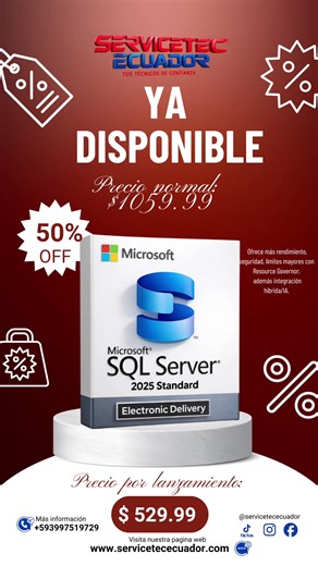 Ya disponible la nueva versión #sql server 2025. Su última versión era la 2022. Mejoras: Más rendimiento, seguridad, límites mayores y Resource Governor; además integración híbrida/IA