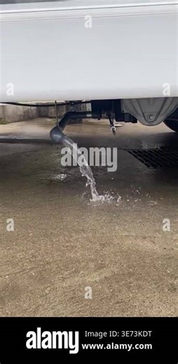 Draining wastewater from camper van into sewer drain at campsite service area with RV sanitation and disposal concept. High quality FullHD footage Stock Video Footage - Alamy
