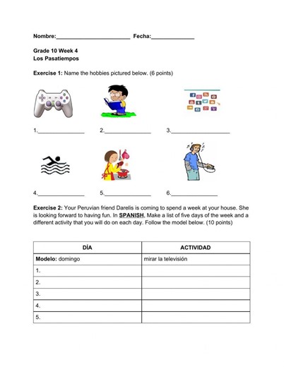 Los Pasatiempos exercise