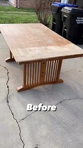 Don’t toss that old table, restore it! Mine was damaged and discolored on top from being outdoors, but the bottom was in ok condition. To avoid having to sand the entire bottom and all those little spindles, I focused on refinishing the top to match the existing bottom color. Here’s how ➡️ 1️⃣ Clean the whole table. 2️⃣ Sand top to bare wood. I sanded with 80 grit, then 120, then 220. 3️⃣ Wood fill any damaged areas on top. Once wood filler is dry, sand smooth. 4️⃣ Vacuum whole table and wipe do