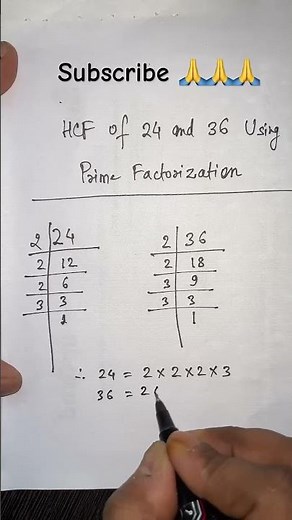 HCF of 24 and 36 Using Prime Factorization #maths #math
