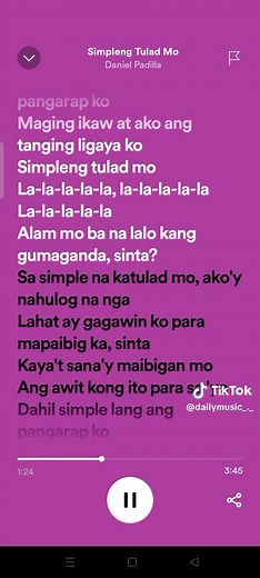 Simpleng Tulad Mo Lyrics: Daniel Padilla