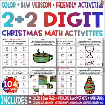 2   2 digit ADD without regrouping | Christmas picture Math, color, cut & paste