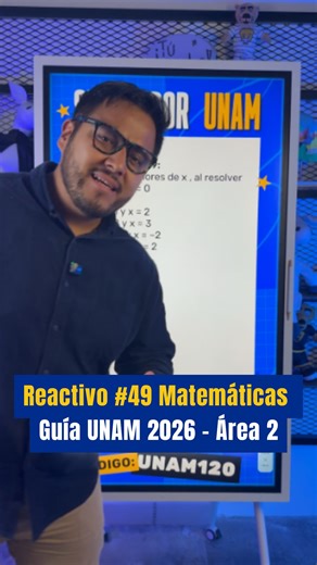 El Profe Damian on Instagram: "✍️ Reactivo #49 Matemáticas – Guía UNAM 2026 | Área 2 ¿Sabías que algunas ecuaciones cuadráticas se pueden resolver solo viendo los signos? 👀✨ En este reactivo, todos los términos son positivos ➕ 👉 Cuando pasa eso, las dos soluciones de x son negativas ❌❌ Sin hacer todo el procedimiento, basta con buscar la opción que tenga dos valores negativos 📌 Esa es la respuesta correcta ✅ Si lo quieres comprobar, puedes factorizar la ecuación y ver que las soluciones son m