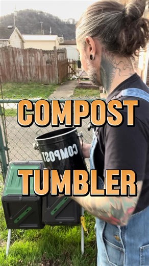 This is how i got my new batch of compost started in the tumbler, if youre not sure about what is considered green (nitrogen) and brown (carbon) there are plenty of charts online that will help you get started. #gardening #garden #compost #composting #composttumbler #gardentok
