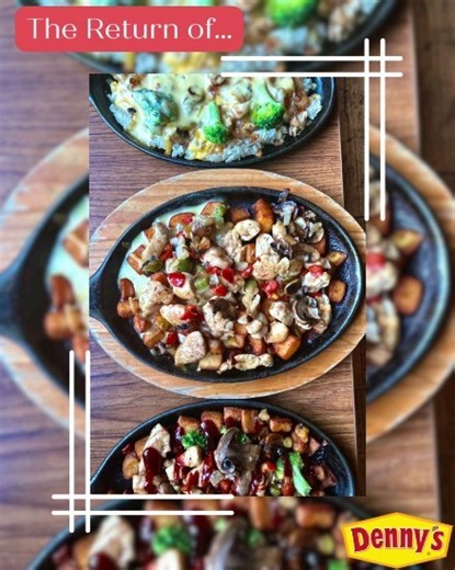 Re-introducing our famous Skillets! As of today, our Crazy Spicy, Gouda Chicken, and BBQ Chicken skillets are back... and better than ever. Book your table today to enjoy a sizzling treat 🔥 #dennys #dennysdineruk #skillets #crazyspicy #food #cheeselovers #pancakes #burgers #waffles | Denny's UK