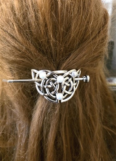 Silver Celtic Knot Hair Pin With Pearls, Bridal Bun Holder, Wedding Hair Stick - Etsy