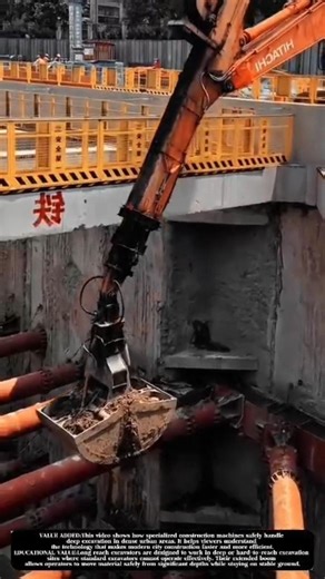 Long Reach Excavator Removing Soil from a Deep Foundation Pit! #shorts