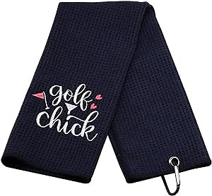 Golf Towel Embroidered Golf Towel Gift Disc Golf Towel Golf Chick Golf Towel with Clip (Golf Chick)
