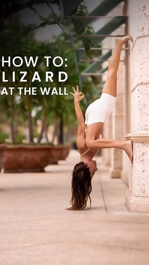 Try this fun lizard at the wall pose! #yogahowto #inversionaddict #yogafun #learnontiktok #tiktokpartner