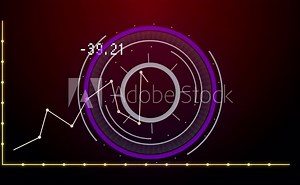 Animating circular graph and line chart displaying data points and numerical value 90