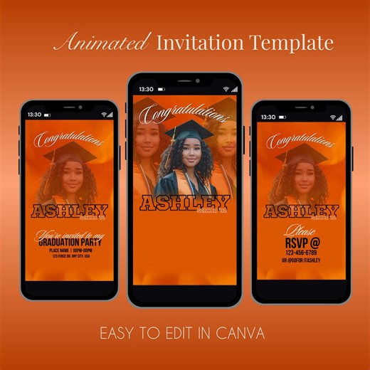 Orange Graduation Party Invitation Template | Animated Invite (digital Download & Canva Editable) - Etsy