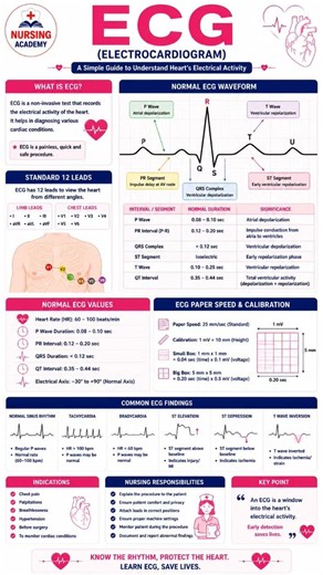 ECG Explained in Simple Way ⚡ Normal ECG, Waves, Leads & Heart Rhythms for Nursing Students #ECG