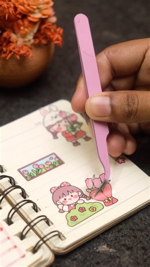 Cute Pink Tulip Kawaii Journal 🌷 | Aesthetic Sticker Journal Idea #shorts #sticker #kawaii #journal