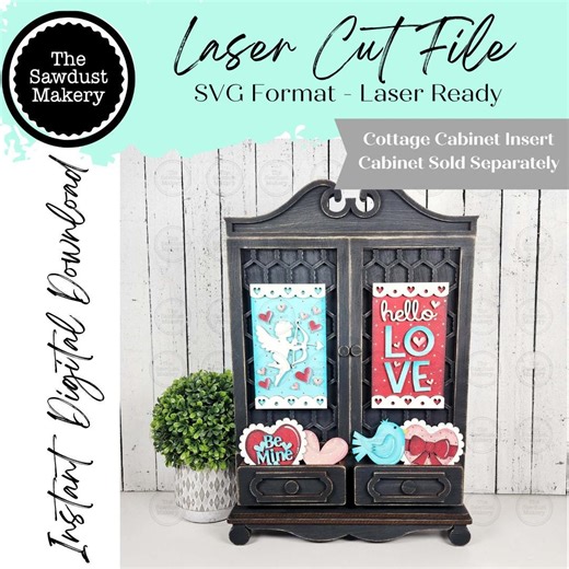 Add-on Valentine Cottage Cabinet Insert SVG | Laser Cut File | Cottage Cabinet Shelf Sitter | Seasonal Insert | Interchangeable Decor - Etsy Canada