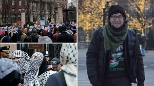 Zach Sage Fox speaks about antisemitism at Barnard College in New York City