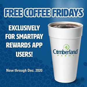 If you haven’t signed up for SmartPay Rewards yet, now is as good a time as ever! In addition to saving 10¢ a gallon on gas every day, SmartPay App users will receive a coupon in their app for a FREE COFFEE, ANY SIZE, HOT or ICED on every Friday from now through the end of the year! Download the SmartPay Rewards app and sign up today! SmartPayRewards.com | Cumberland Farms
