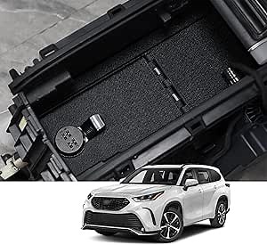 Center Console Gun Safe Vault - WASAI Premium In-vehicle Console Lock Box Compatible with 2020-2026 Toyota Highlander with Heavy Gauge Steel, 4 Digit Combination Lock.