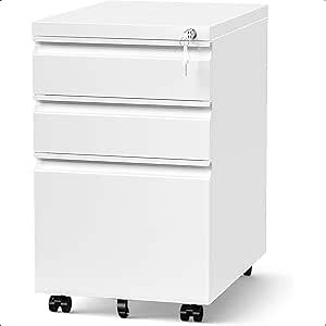 File Cabinets for Home Office, 3 Drawer Filing Cabinet with Lock, A4-Size/Letter-Size/Legal-Size, Fully Assembled Except Casters, White