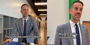 Principal ditches office for "rolling desk" to be more present with students