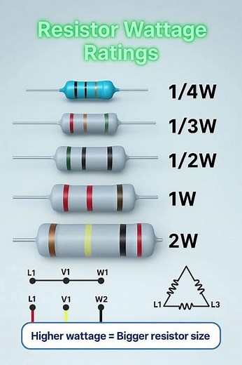 Resistor Wattage Ratings Explained in 30 Seconds ⚡ | 1/4W to 2W Size Difference!
