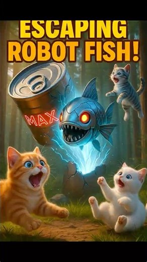 Escaping Robot Fish! 3D Cute Kittens vs Mega Can #cat #3danimation #funny #cute #kitten #cartoon