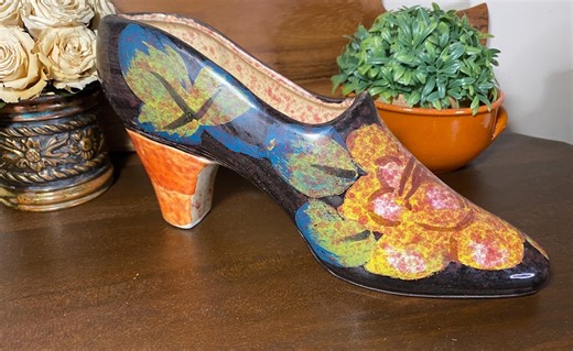 Large Italian Ceramic Shoe Sculpture – Hand-painted Floral Majolica Decor - Etsy