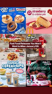 January might feel cold and brutal after the holidays, but the fast food releases are looking great! Now at Krispy Kreme is the new Pop-Tarts collab and I did a review video earlier for anyone interested. Then KFC just brought back their $5 bowls along with Nashville Hot that you can also get with their new original recipe tenders. Del Taco has their Dragon Fruit Blueberry Poppers which sound great and come as a shake, with Sprite, or Minute Maid. McDonald's brought back their Strawberries & Cre
