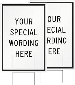 SmartSign 18 x 12 inch Custom Yard Sign with 15" tall Metal H-Stake - 2-Pack, Double-Sided, Add Your Text, Large 160 mil Thick Corrugated Plastic Lawn Sign, Water Resistant, Made in USA