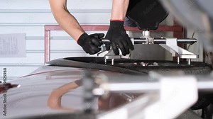 Car wheels for service and maintenance, repair center for 3D wheel misalignment diagnostics.