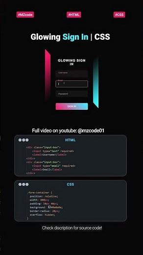 Responsive Glowing Sign In Page | HTML CSS | Neon Effects| MZCode01 #loginform #coding #shorts #css