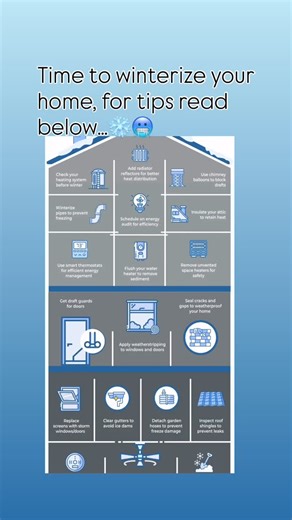 Helena Berman on Instagram: "❄️ WINTERIZE YOUR HOME — QUICK CHECKLIST ❄️ 1️⃣ Heating System Check – Clean filters + book a pro 🔥 2️⃣ Smart Home Upgrades – Thermostats, leak detectors 📱 3️⃣ Protect Your Pipes – Insulate & check for cracks 🚰 4️⃣ Radiator Reflectors – Push heat back into the room 🔄 5️⃣ Energy Audit – Save $$ & boost efficiency 💸 6️⃣ Flush Water Heater – Remove sediment 🚿 7️⃣ Insulate the Attic – Keep heat in 🏠 8️⃣ Avoid Unvented Heaters – Choose electric ⚠️ 9️⃣ Chimney Ballo