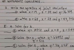 \#5 MATHADAT? CHALLENGE ...I. Write the equation of joint vari... | Filo