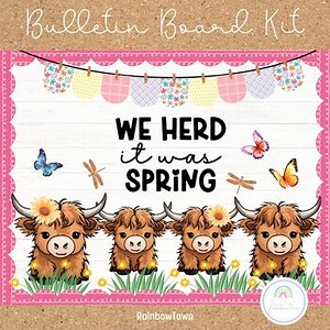 Highland Cow Spring Bulletin Board Ideas March April Classroom Door Decor Kit