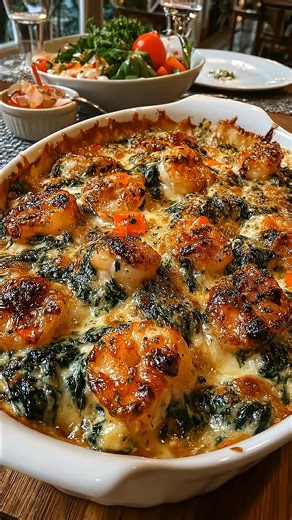 🦀 Ruth’s Chris Seafood Spinach Rockefeller Creamy, rich, steakhouse-style comfort food loaded with shrimp, crab, and buttery spinach baked under a golden cheesy crust. This is the ultimate cozy seafood side that feels fancy but is easy to make at home. Ingredients: 1 lb large shrimp, peeled and deveined 8 oz lump crab meat 2 tbsp olive oil | The Cozy Spoon