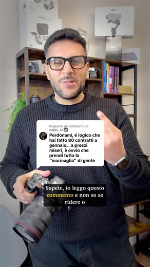 Risposta a @nabbi_tv ☑️ C’è chi chiama i miei clienti “marmaglia” perché cercano prezzi a loro accessibili. Io li chiamo PERSONE, famiglie, lavoratori e ragazzi con dei sogni. 📸❤️ Essere un fotografo per me significa stare tra la gente, non sentirsi superiore a chi lavora sodo per permettersi una festa. Se offrire qualità a un prezzo giusto significa attirare la “marmaglia”, allora sono fiero di essere il loro fotografo! 🚀 80 contratti a Gennaio non sono fortuna, sono il risultato di chi rispe