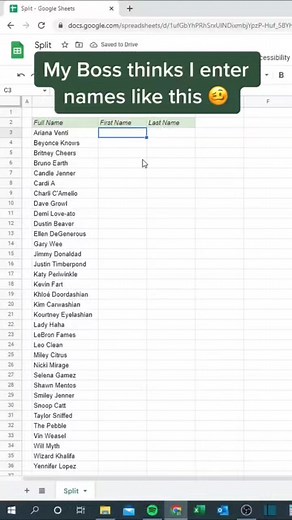 4.3K views · 18 reactions | Split names in GSHEETS #exceltipsandtricks #exceltutoriales #exceltraining #Excel @followers LEARN MORE | LEARN MORE | Facebook