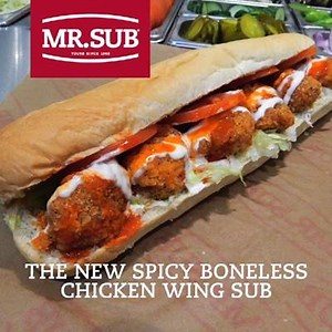 Wing Night just got portable with our NEW Spicy Boneless Chicken Wing Sub. Enjoy it anywhere! Get a 12" for only $7.99 at participating locations! | MR.SUB