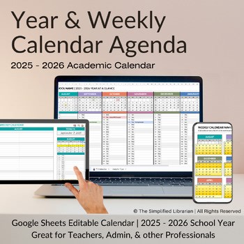 2025–2026 Editable School Calendar (Google Sheets) Teachers, Admin, Librarians