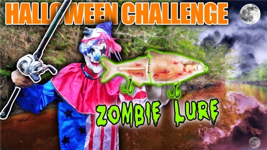 Halloween fishing challenge with creepy zombie lure