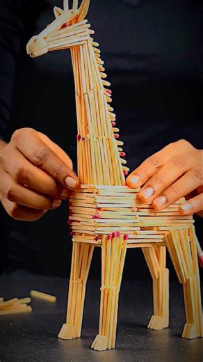 Matchstick Giraffe Build → Fire Travels Down the Neck (Hidden Sword Reveal) | Macro #TinyWorldPOV