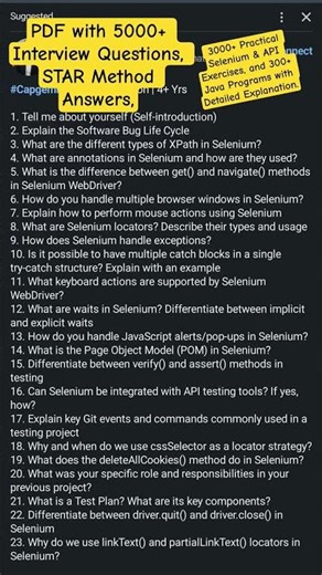 Capgemini Automation Testing Interview Questions Answers Explanation #sdet #automationtesting #job