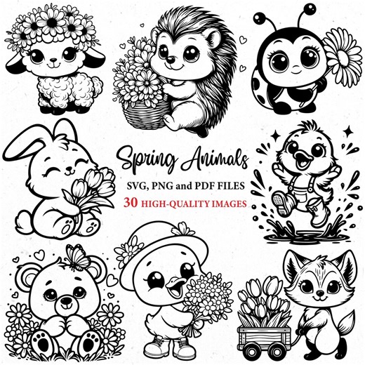 Spring Cute Animals Svg, Farm Animals Png, Kawaii Animals Clipart, Easter Svg, Vector Animals Svg, Farm Animals Svg, Svg Cricut,svg Bundle - Etsy