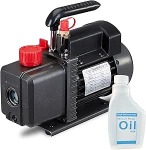 Vacuum Pump 4.5 CFM 110V 1/3 HP Single Stage Rotary Vane Air Vacuum Pump for HVAC/AUTO, AC Refrigerant Recharging, Applicable to R12 R22 R134a R410a