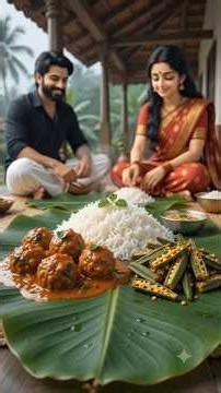 Traditional South Indian Village Feast | Banana Kofta Curry on Banana Leaf | Cozy Monsoon Cooking 🍛🌿