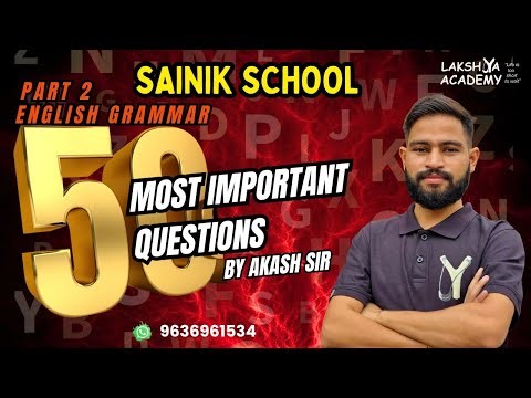English Live Class | 50 Most Important Questions for Sainik School | Lakshya Academy