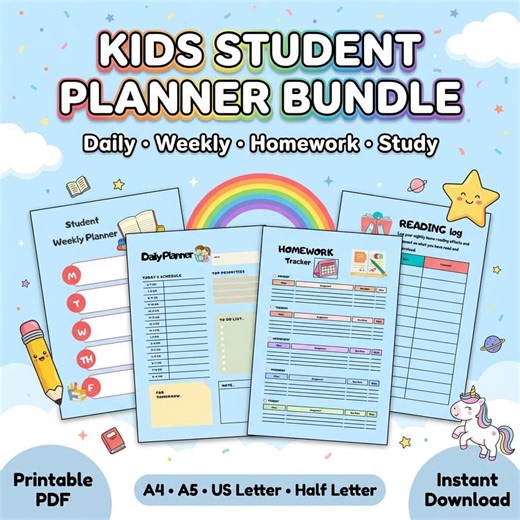 Kids Homework Planner Printable, Study Tracker, Night Routine, Homework Log, Daily Planner Template, Weekly Homeschool, Canva Editable, A4A5 - Etsy