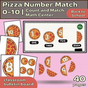 Pizza Number Match 0–10 | Count and Match Math Center&Bulletin Board  (PreK-K)