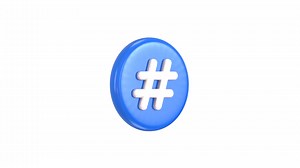 3D hashtag symbol on circle button social media icon animation