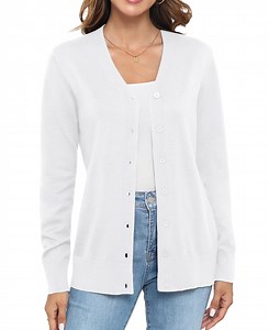 Uvplove Women Long Sleeve Soft Basic Knit Cardigan Sweater,Pure White,S-3XL